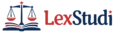 Logotipo oficial da plataforma LexStudi nas cores azul escuro e vermelho, composto pela balança jurídica com uma estrela, um livro aberto e a marca nominal.
